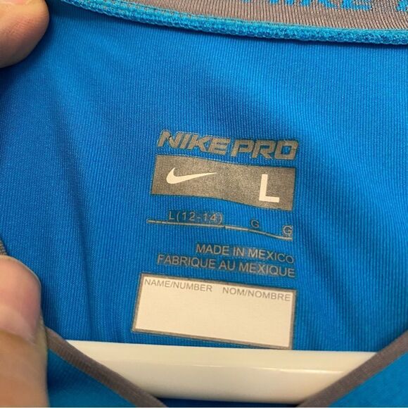 Nike pro v neck aqua blue compression fitted tech athletic performance T-shirt L - Picture 7 of 11